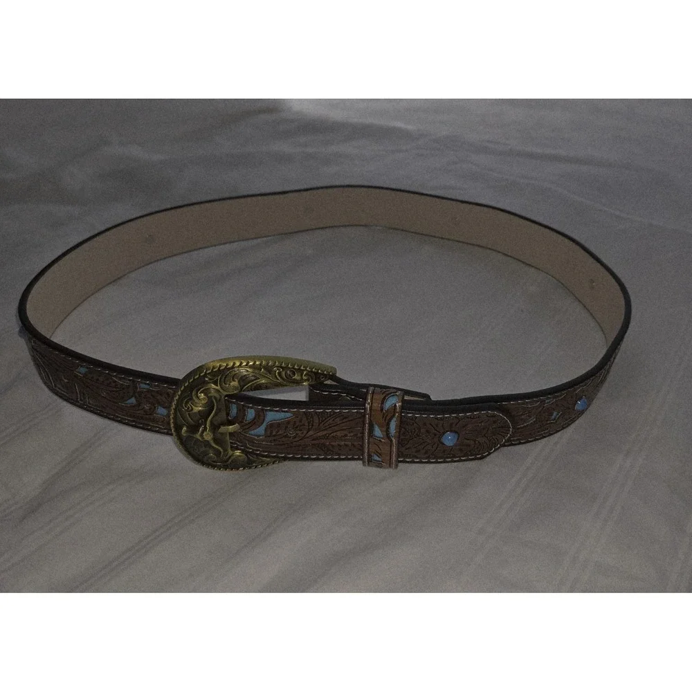 Commense Western Belt Floral Design‎ & Ornate Buckle Womens Fashion Accessory